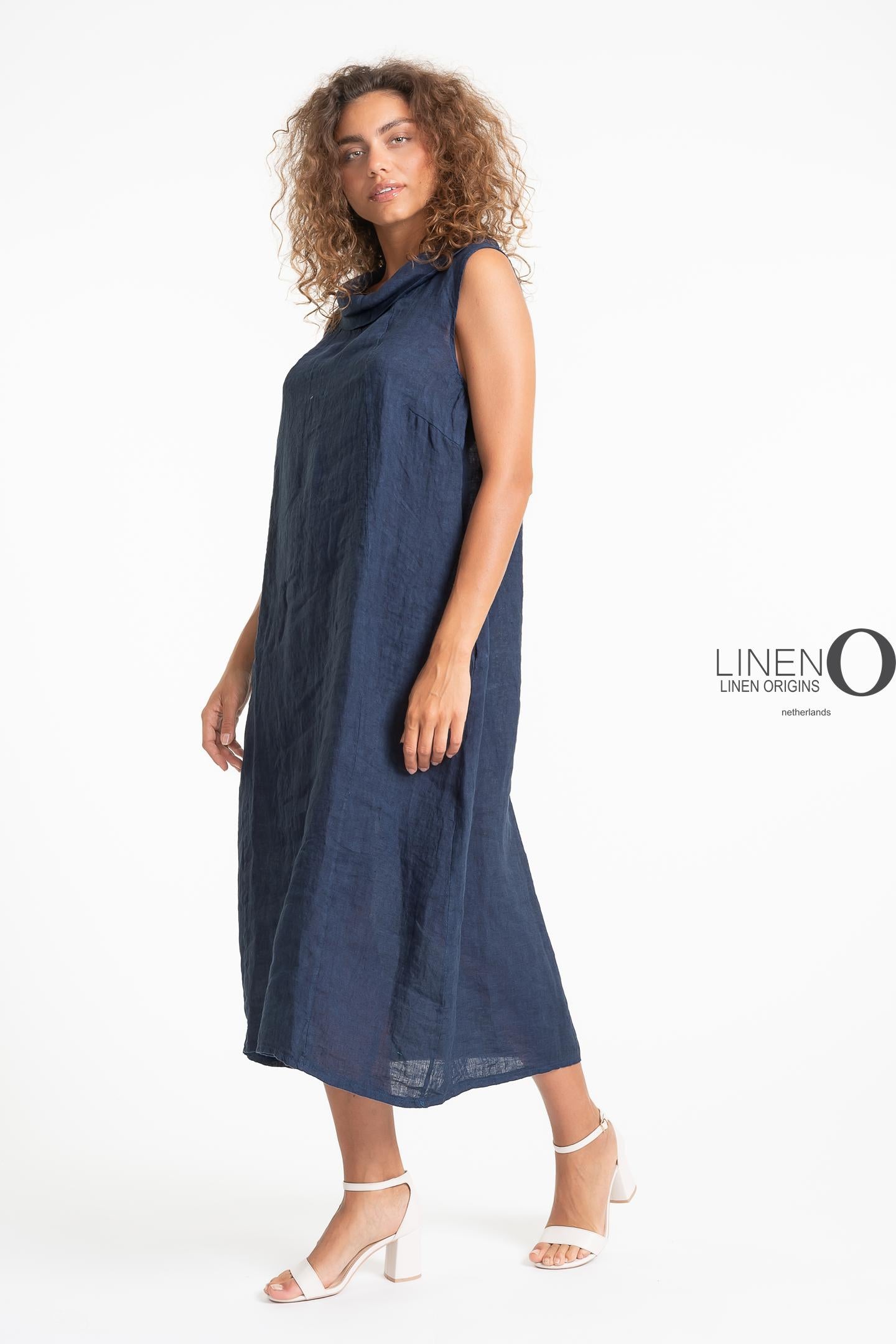 LINEN O - COWL NECK DRESS