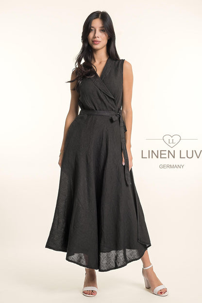 French Linen Beautiful Wrap Belt Maxi Dress - Suttles & Seawinds