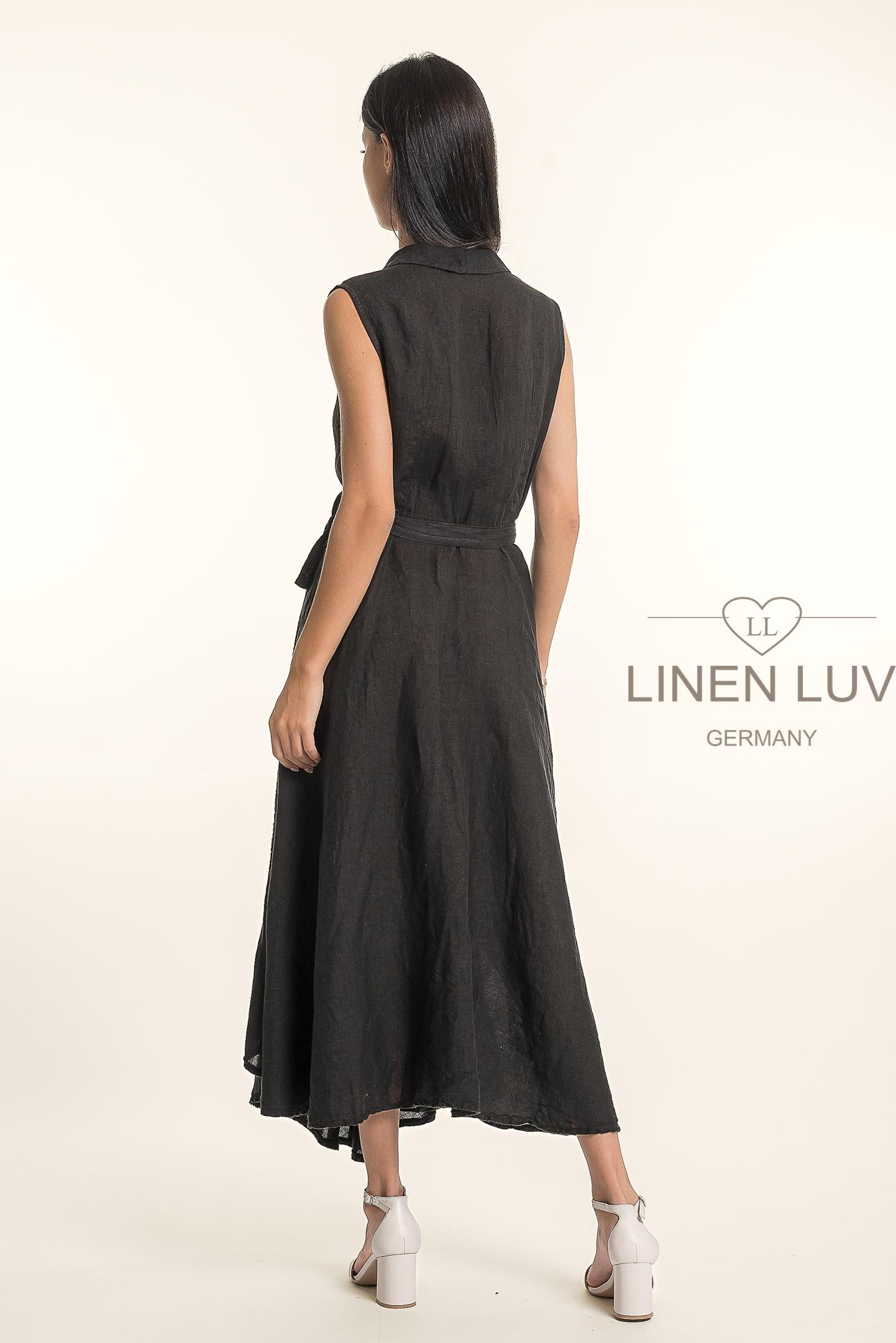 French Linen Beautiful Wrap Belt Maxi Dress - Suttles & Seawinds