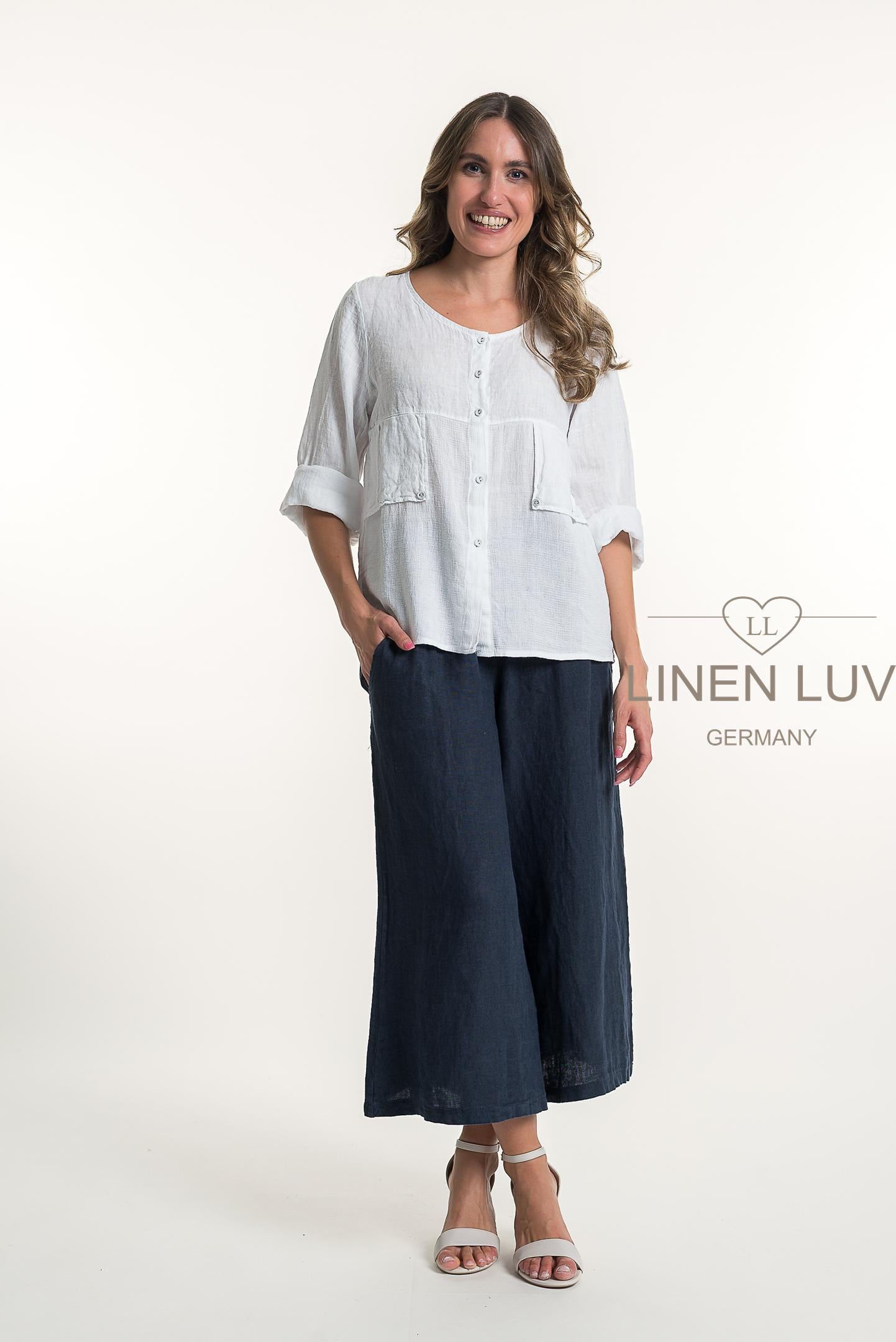 French Linen Button Front Relaxed  Blouse - Suttles & Seawinds