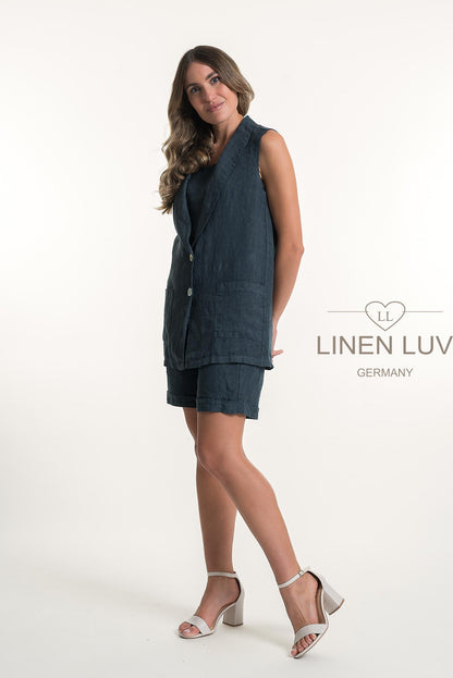 French Linen Button Front Longer Waistcoat - Suttles & Seawinds