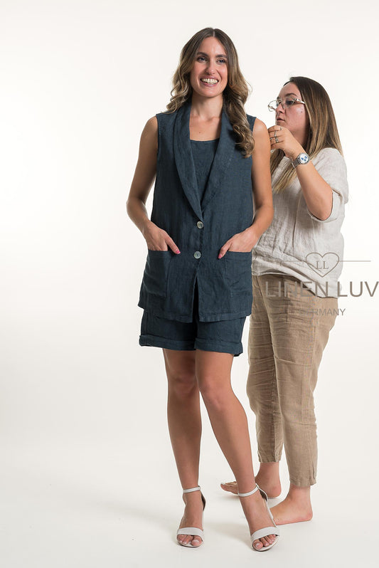 French Linen Button Front Longer Waistcoat - Suttles & Seawinds