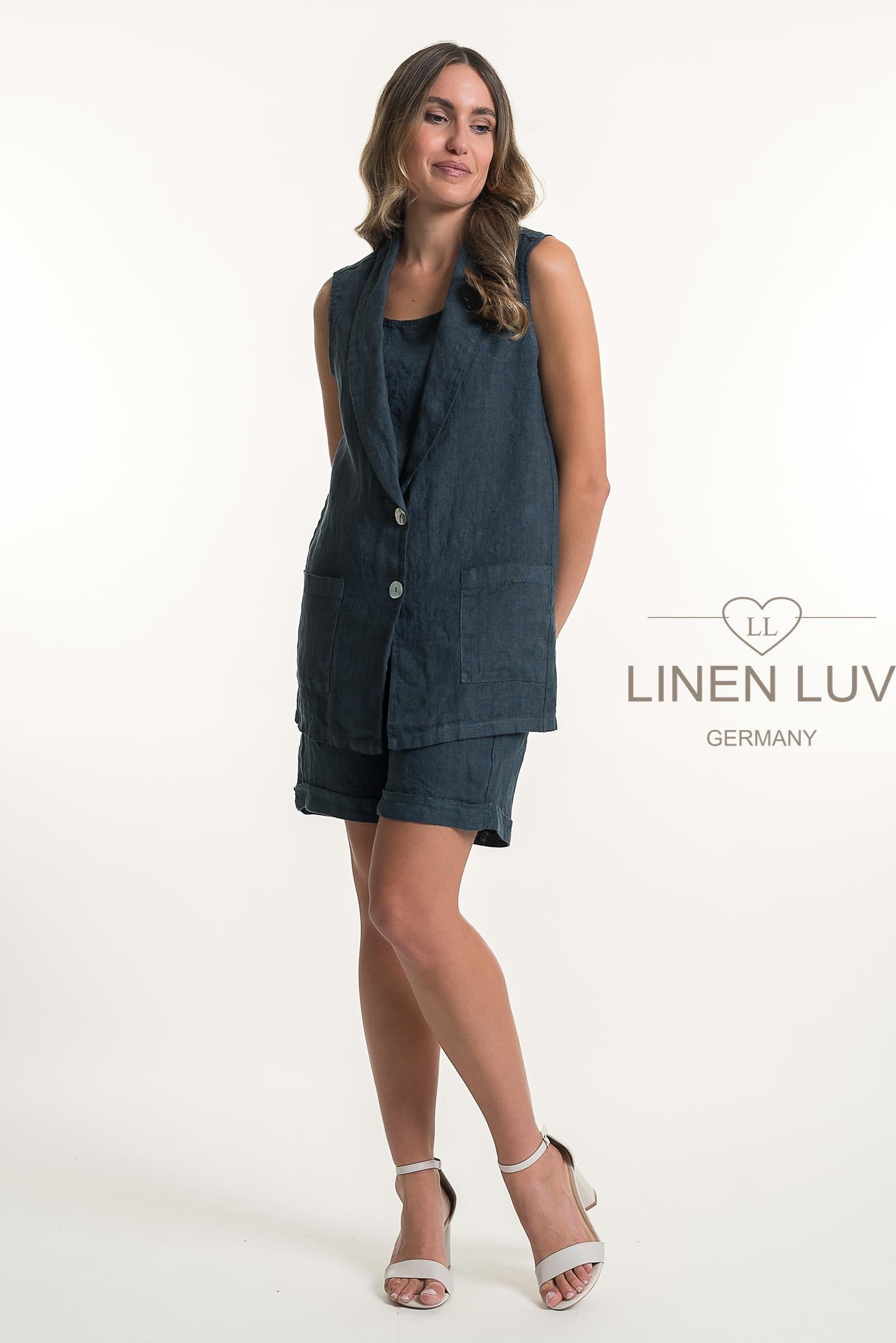 French Linen Button Front Longer Waistcoat - Suttles & Seawinds