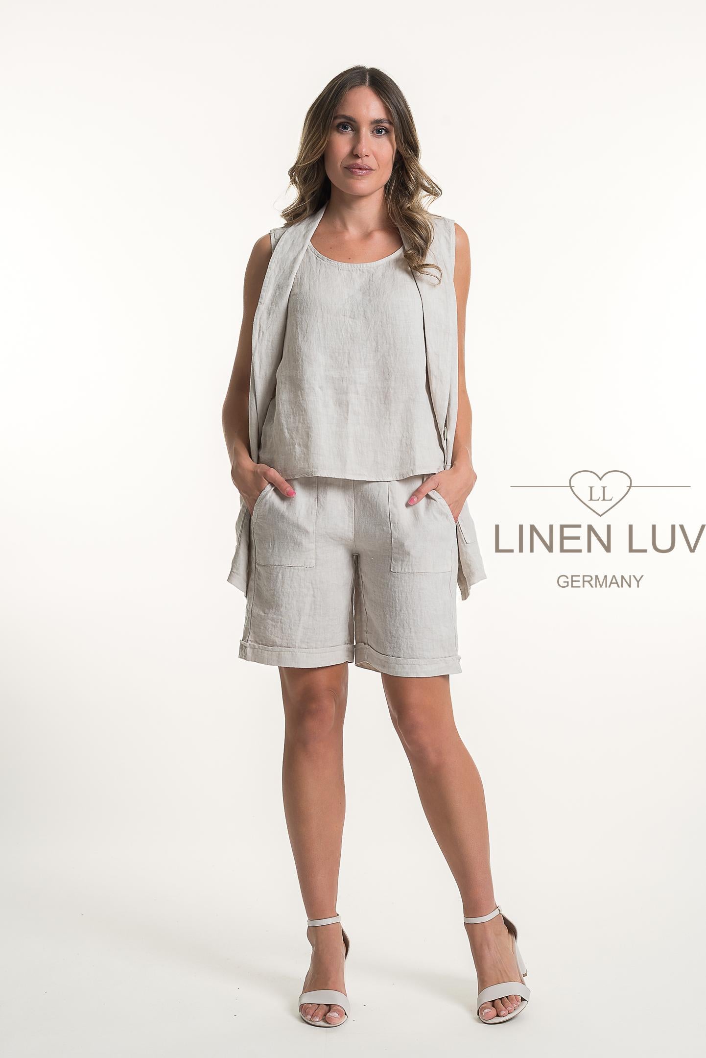 French Linen Button Front Longer Waistcoat - Suttles & Seawinds