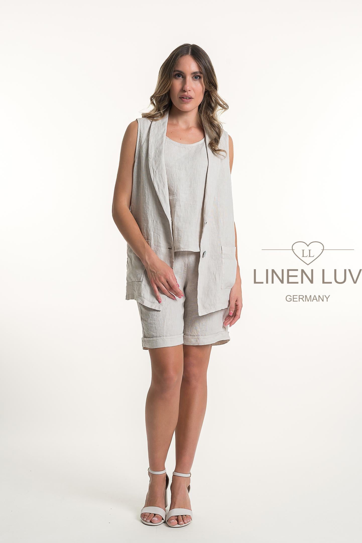 French Linen Button Front Longer Waistcoat - Suttles & Seawinds