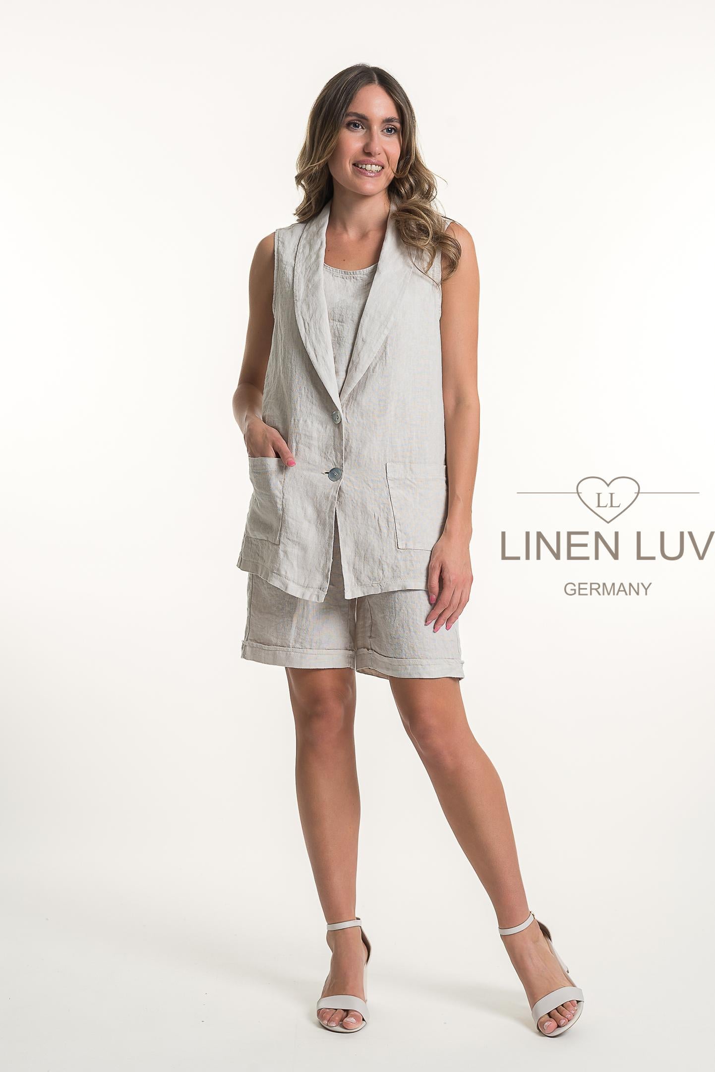 French Linen Button Front Longer Waistcoat - Suttles & Seawinds