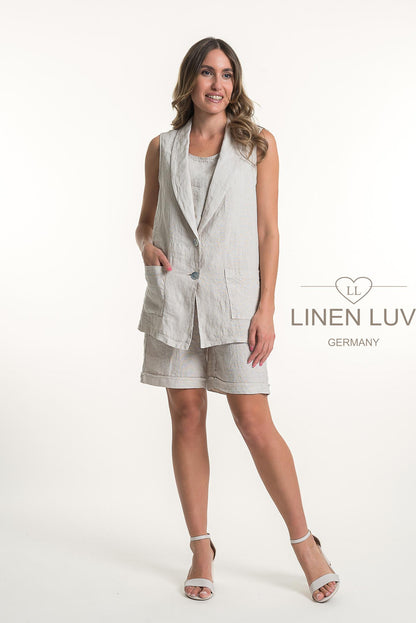 French Linen Button Front Longer Waistcoat - Suttles & Seawinds