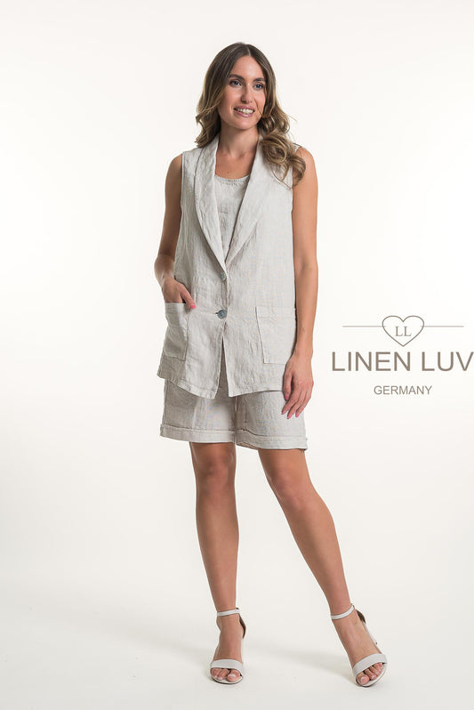 French Linen Button Front Longer Waistcoat - Suttles & Seawinds
