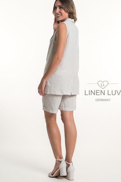 French Linen Button Front Longer Waistcoat - Suttles & Seawinds