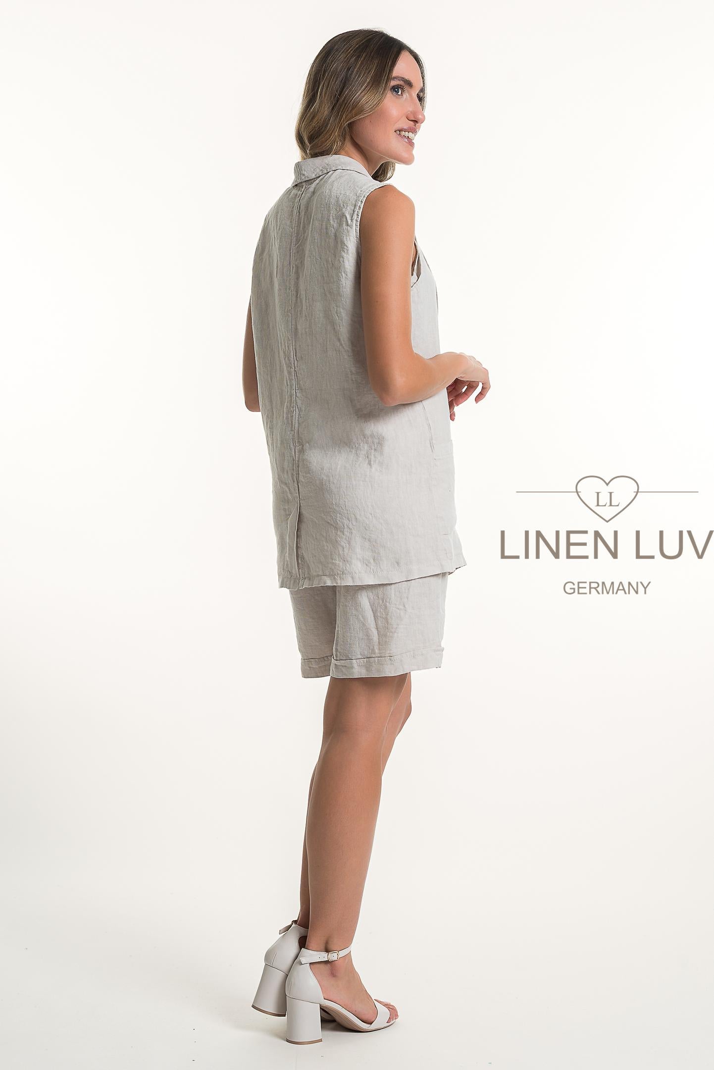 French Linen Button Front Longer Waistcoat - Suttles & Seawinds