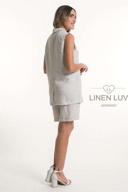 French Linen Button Front Longer Waistcoat - Suttles & Seawinds