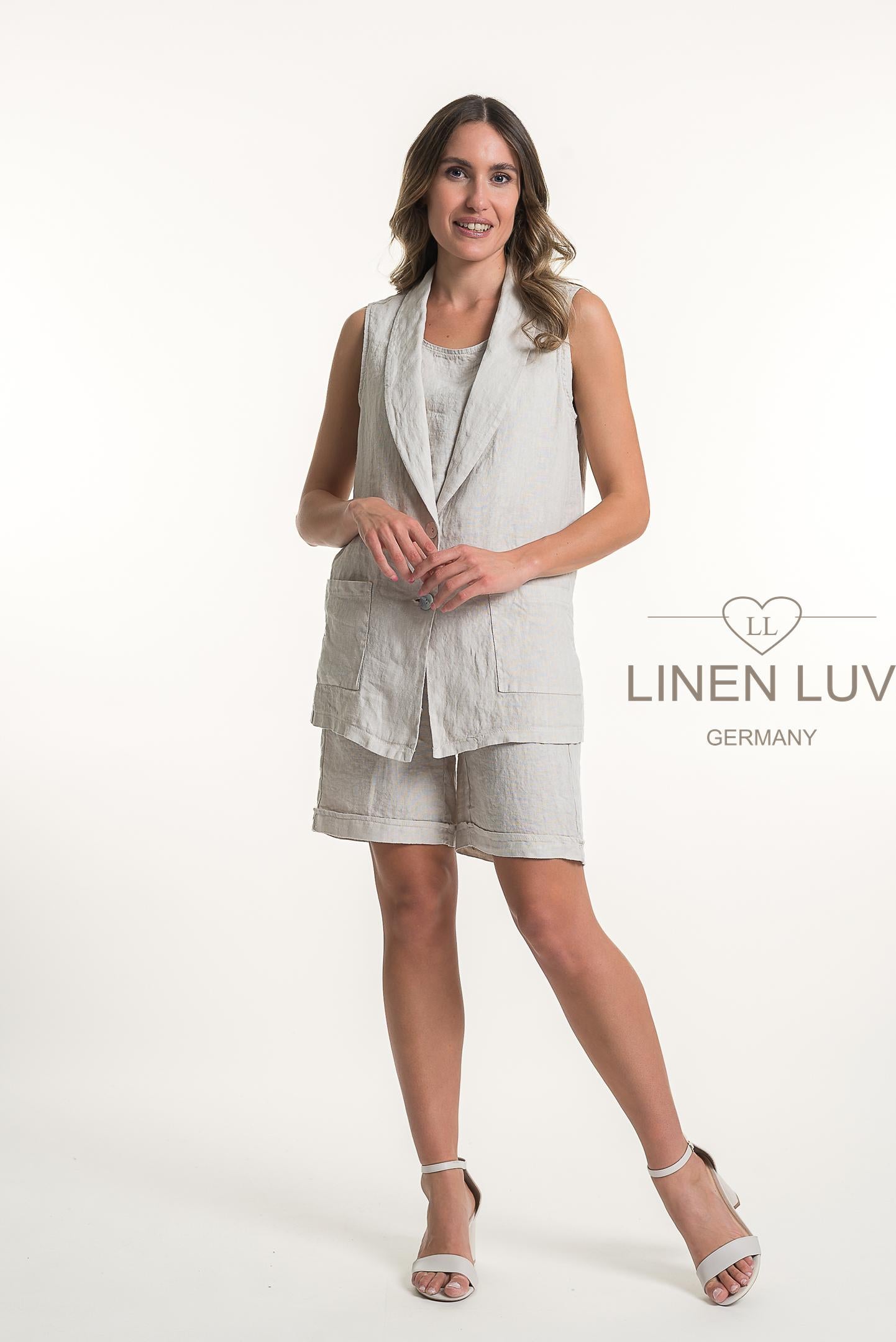 French Linen Button Front Longer Waistcoat - Suttles & Seawinds