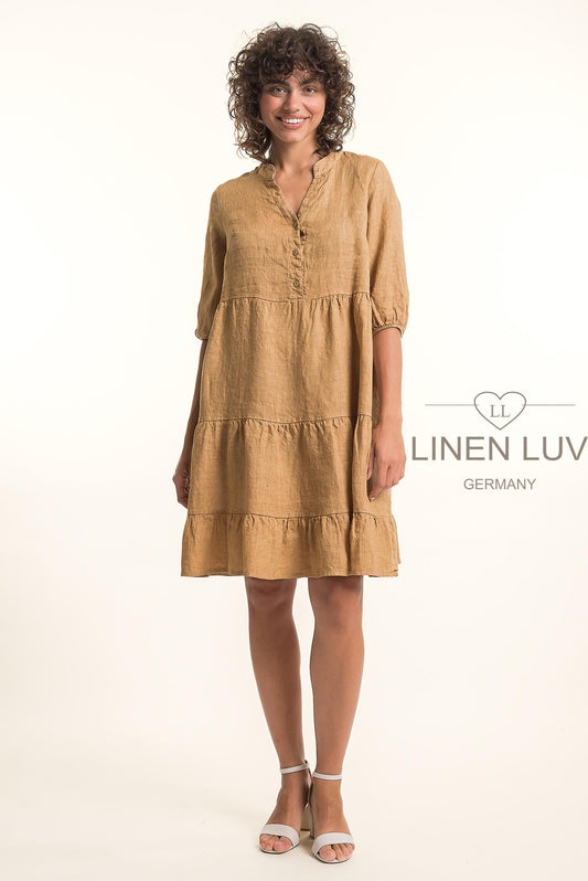 French Linen Adjustable Sleeve Tiered Dress - Suttles & Seawinds