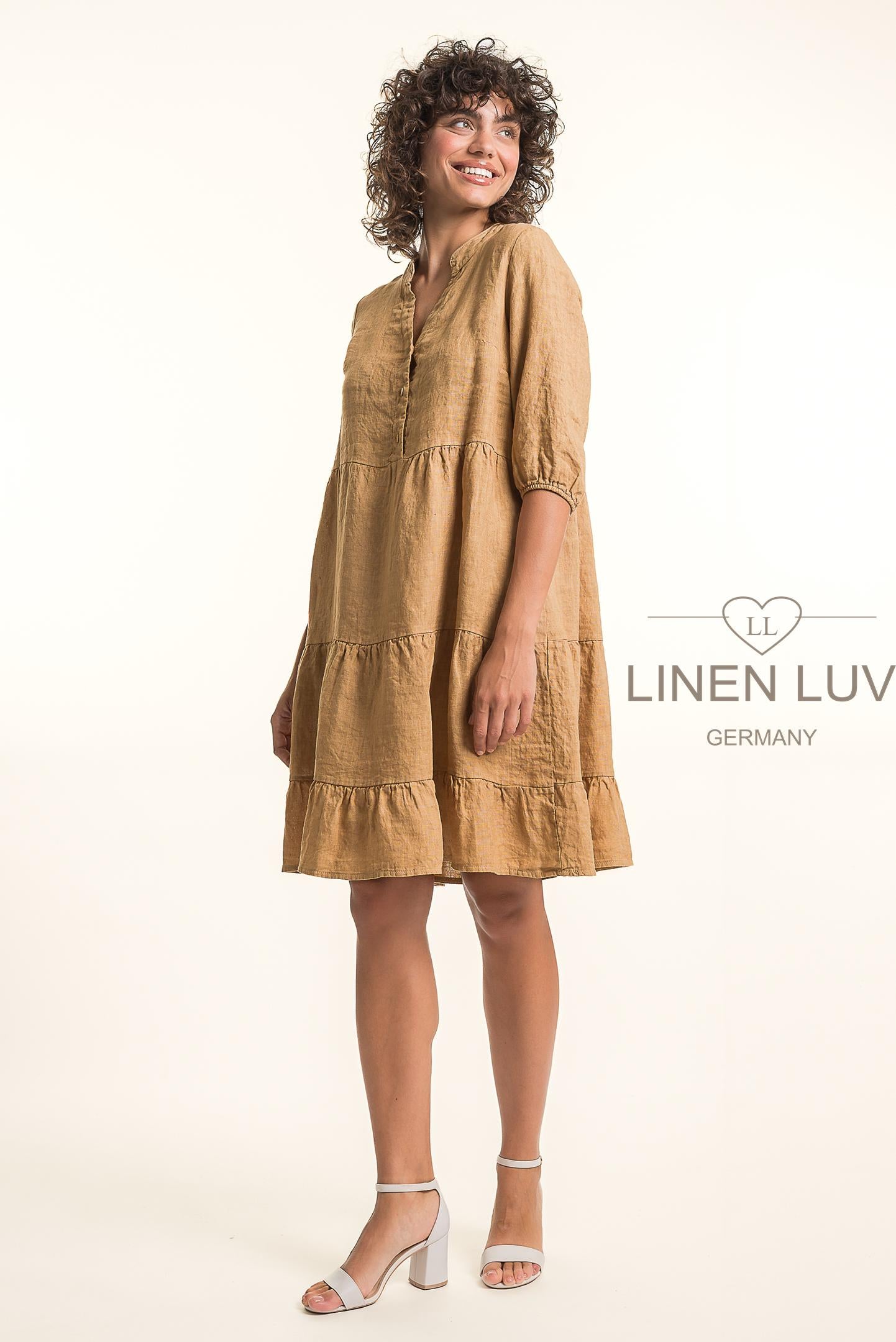 French Linen Adjustable Sleeve Tiered Dress - Suttles & Seawinds