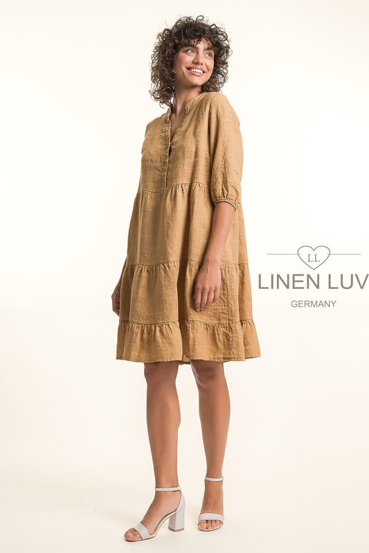 French Linen Adjustable Sleeve Tiered Dress - Suttles & Seawinds