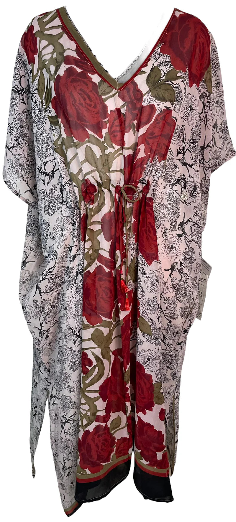 SHEER AVATAR PURE SILK MAXI KAFTAN ROSE