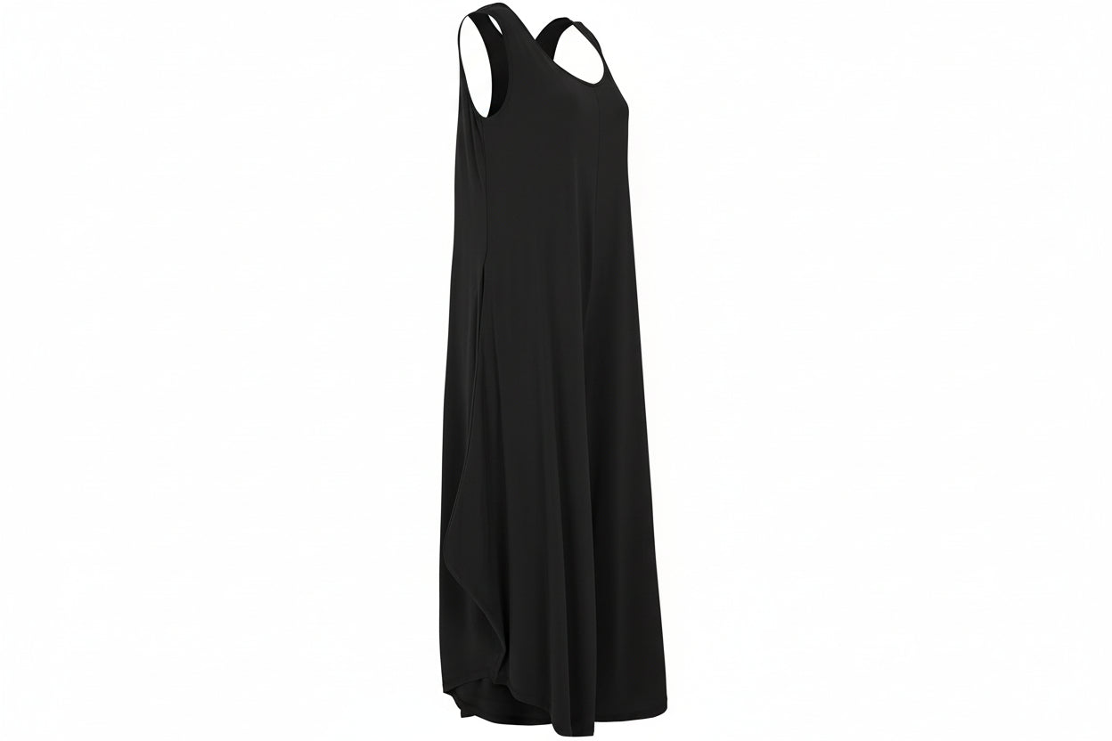 black sleeveless jumpsuit in soft knit jersey