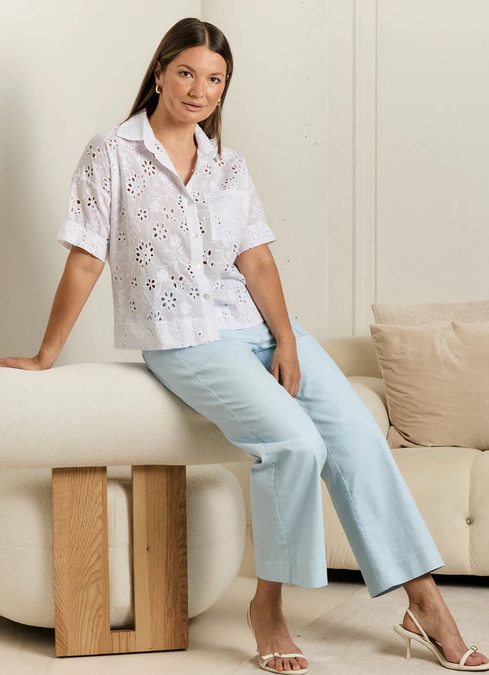 Eyelet Elbow-Sleeve Shirt
