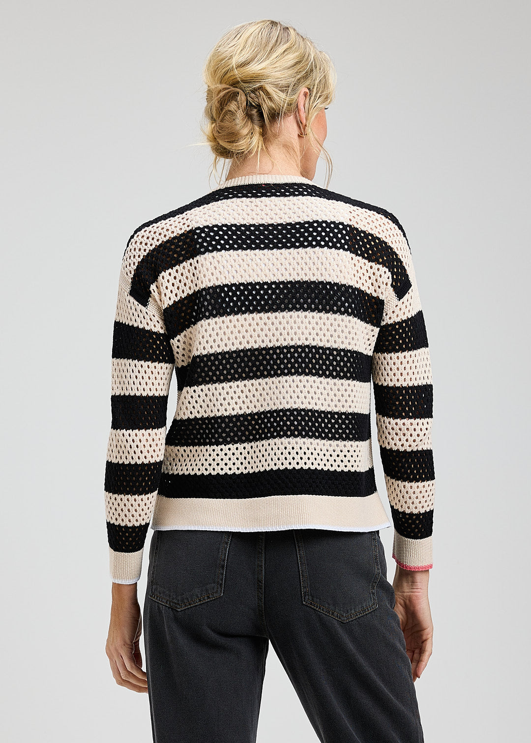 Wide Stripe Pointelle Zip Cardi