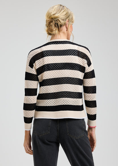 Wide Stripe Pointelle Zip Cardi - Suttles & Seawinds