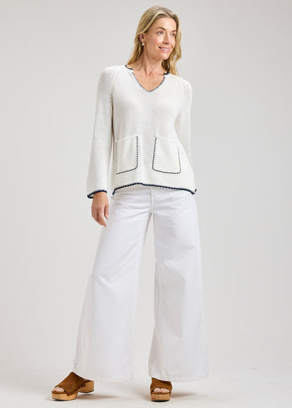 Cotton Long Sleeve Sweater With Patch Pockets - Suttles & Seawinds