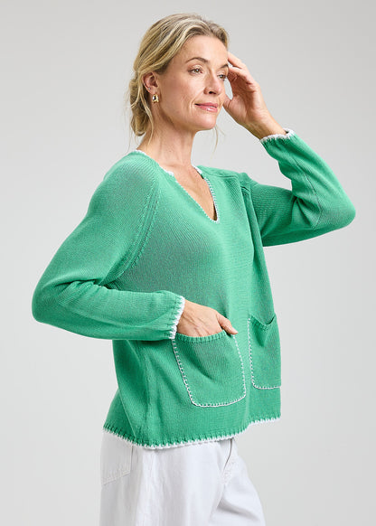 Cotton Long Sleeve Sweater With Patch Pockets - Suttles & Seawinds