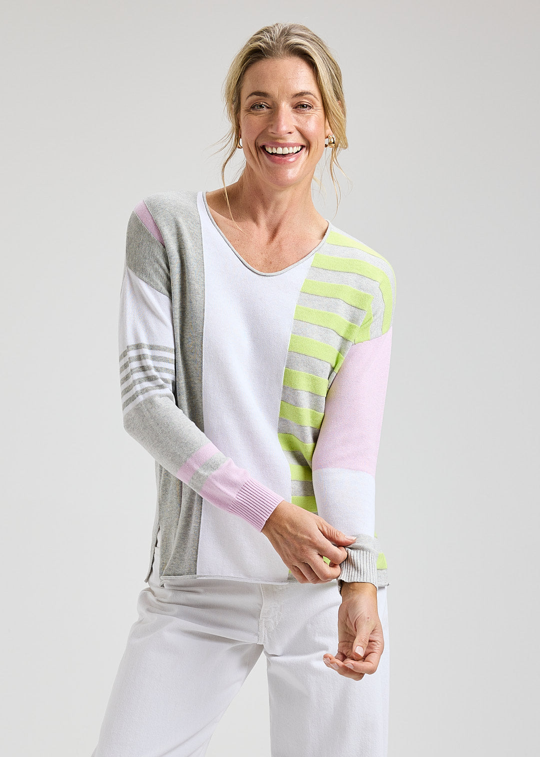Contrast Strip V-Neck Sweater