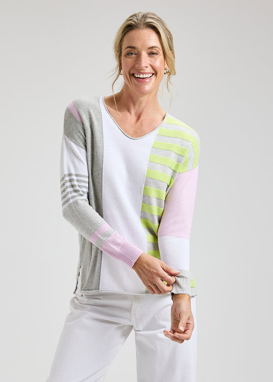 Contrast Strip V-Neck Sweater