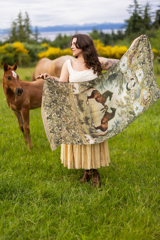 Born To Run Scarf with Wild Horse & Floral Print - Suttles & Seawinds