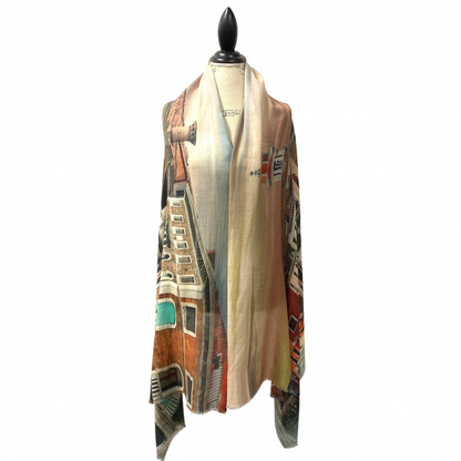 Venice Wool Silk Blend Scarf - Artistic Design
