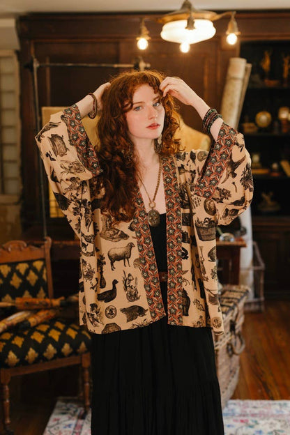 Curiosities Pixie Duster Crop Kimono w/ Whimsical Print - Suttles & Seawinds