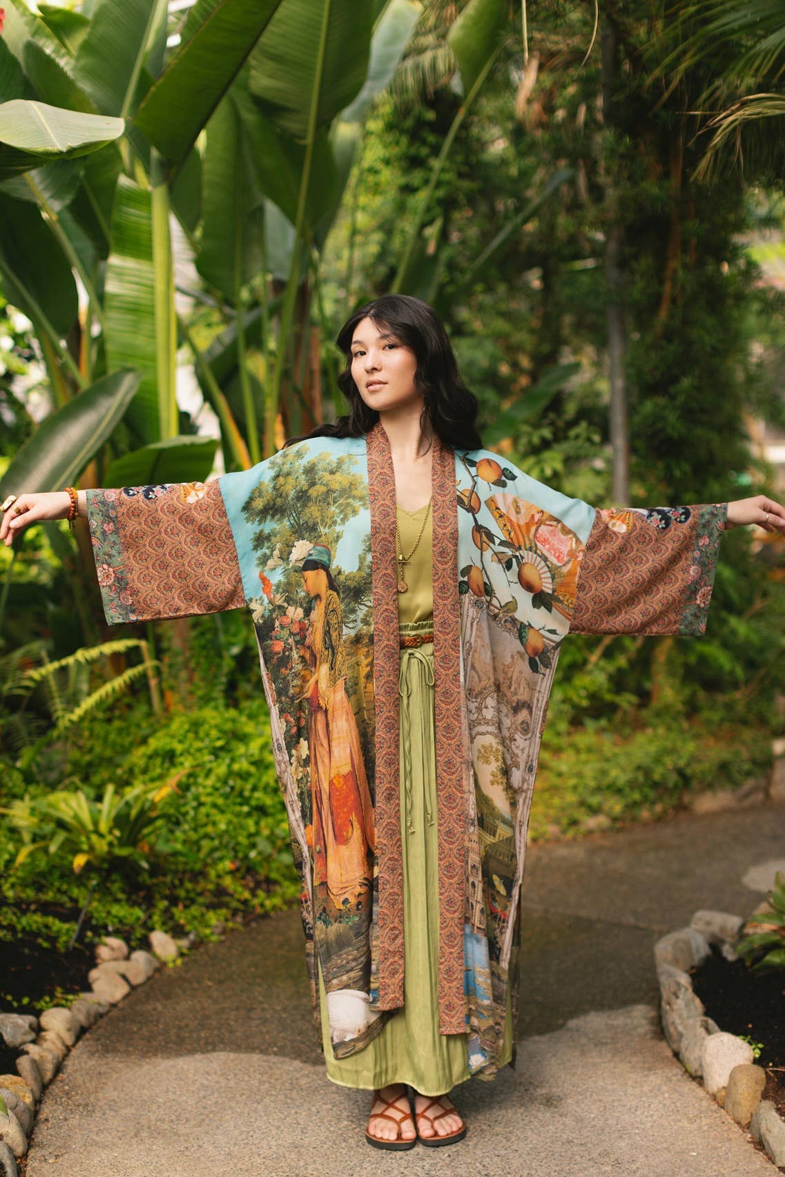 Secret Garden Opera Duster Kimono Robe w/ Swan, Fan