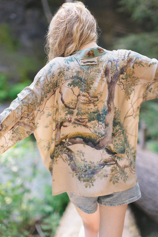 Earth & Sky Pixie Duster Cropped Kimono w/ Trees - Suttles & Seawinds