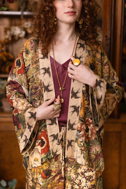 Golden Hour Pixie Duster Cropped Kimono w/ Florals - Suttles & Seawinds