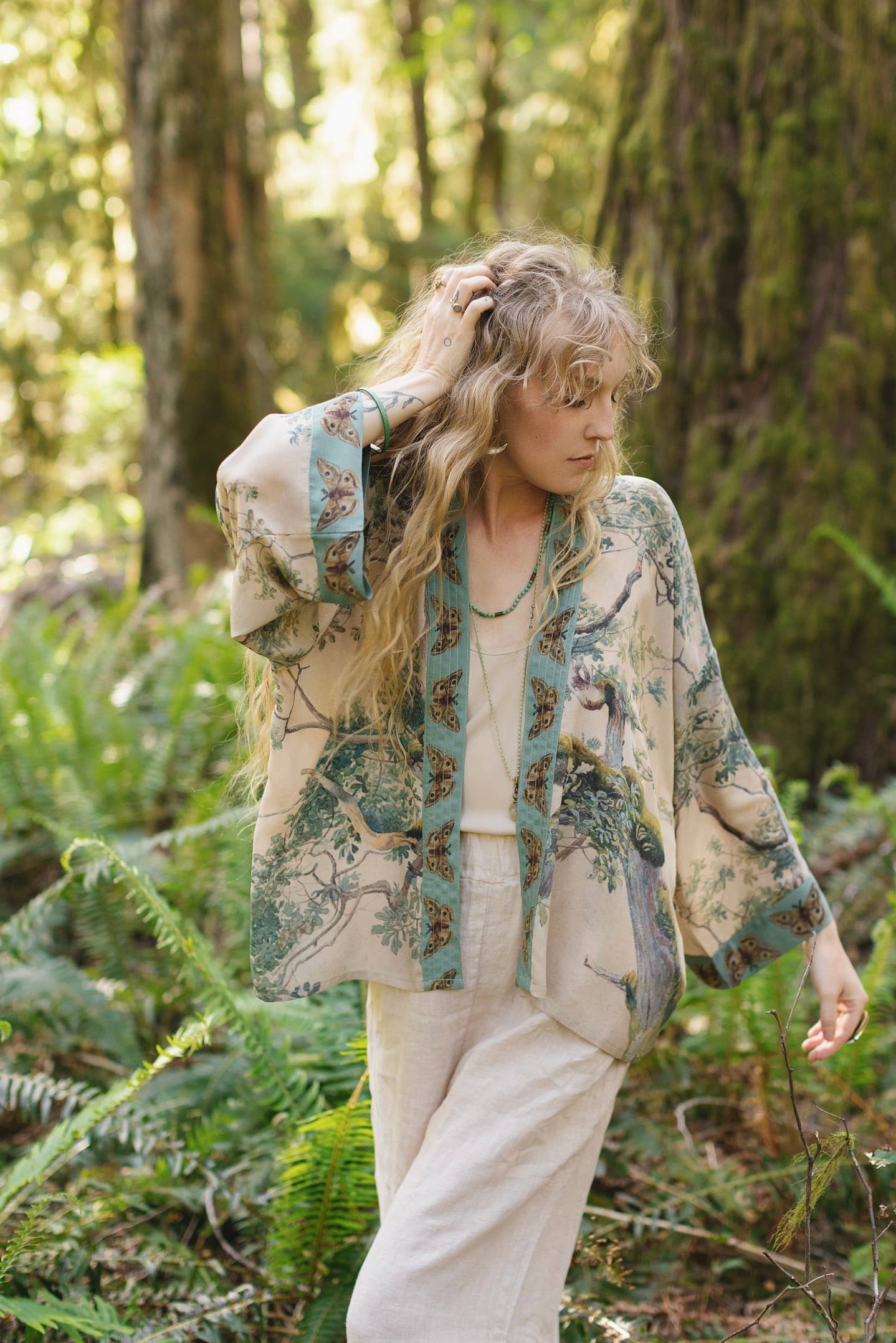 Earth & Sky Pixie Duster Cropped Kimono w/ Trees - Suttles & Seawinds