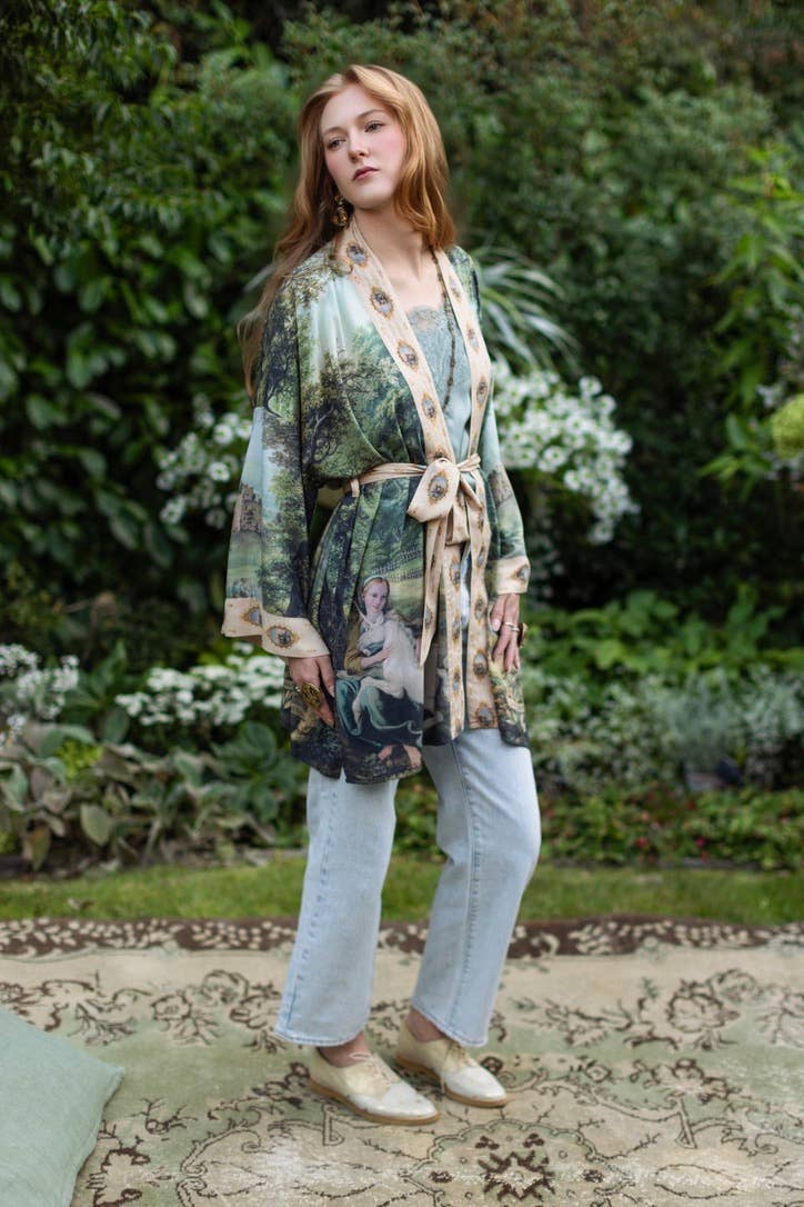 The Mythmaker Matinée Duster Kimono w/ landscape & unicorn - Suttles & Seawinds
