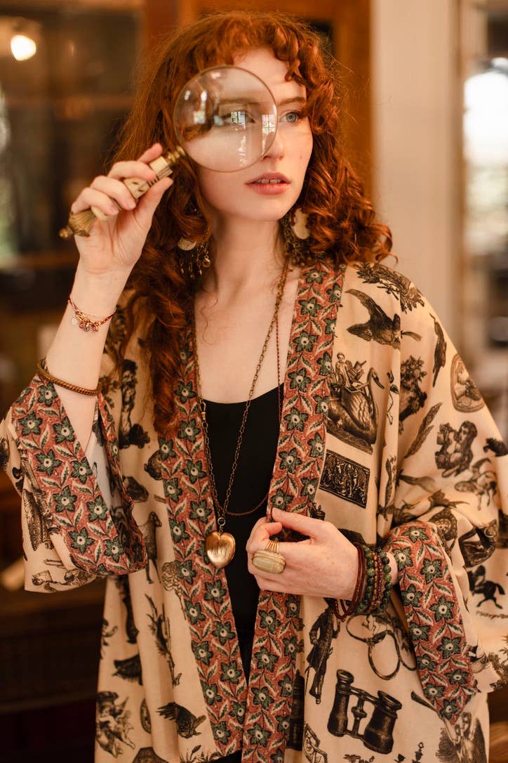 Curiosities Pixie Duster Crop Kimono w/ Whimsical Print