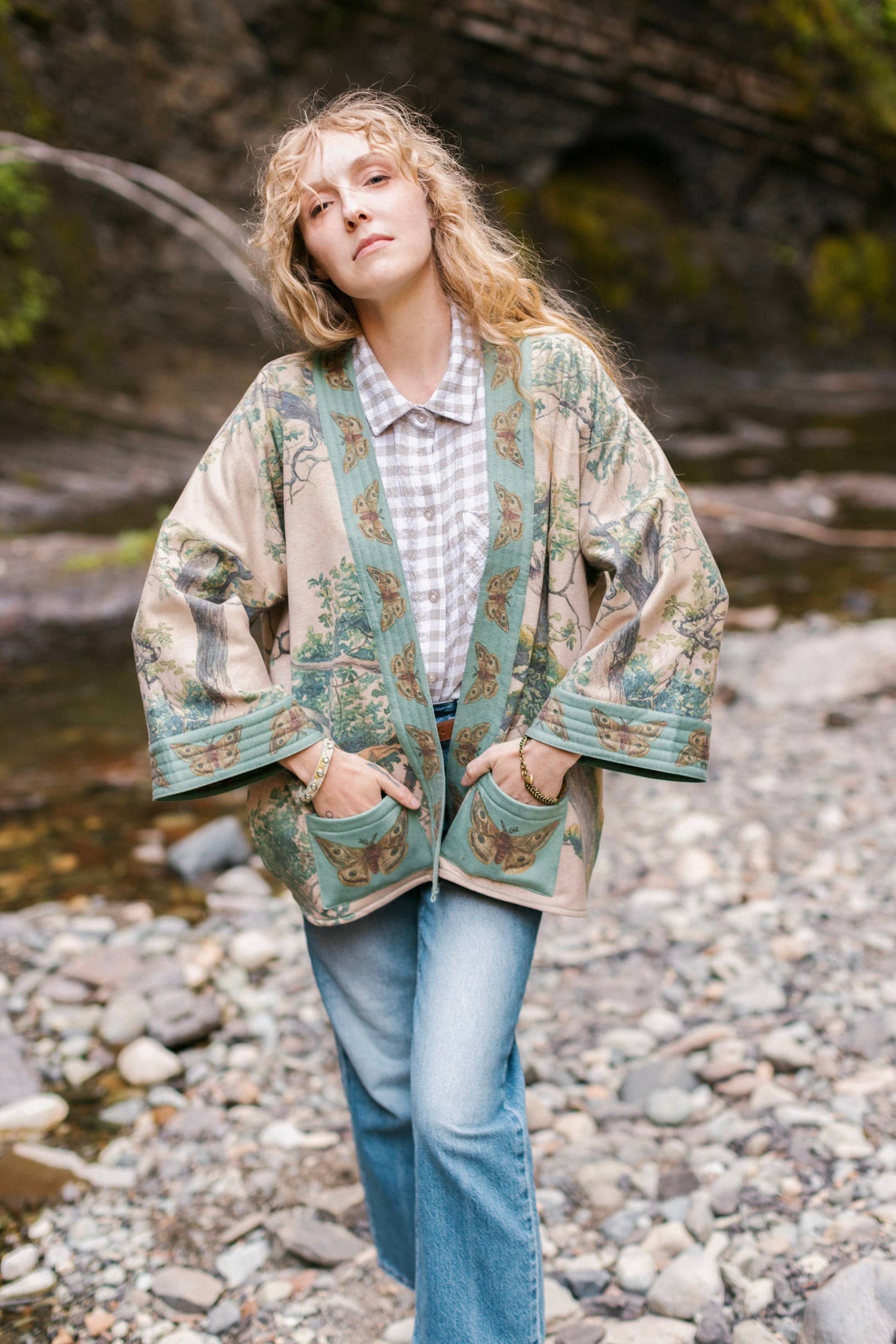 Earth & Sky Fleece Cottage Cardigan Kimono Jacket w/Trees - Suttles & Seawinds