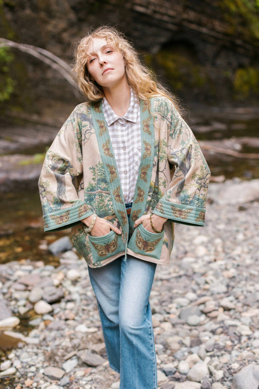 Earth & Sky Fleece Cottage Cardigan Kimono Jacket w/Trees - Suttles & Seawinds