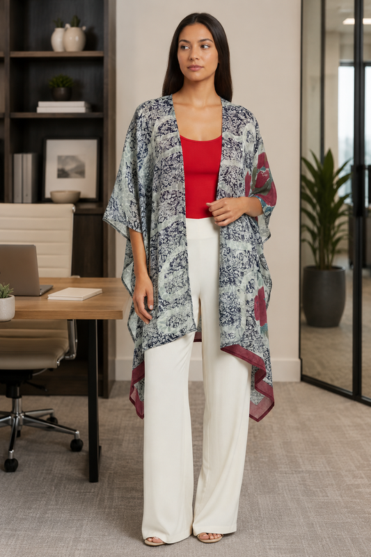 Blue China flowers silk cardigan