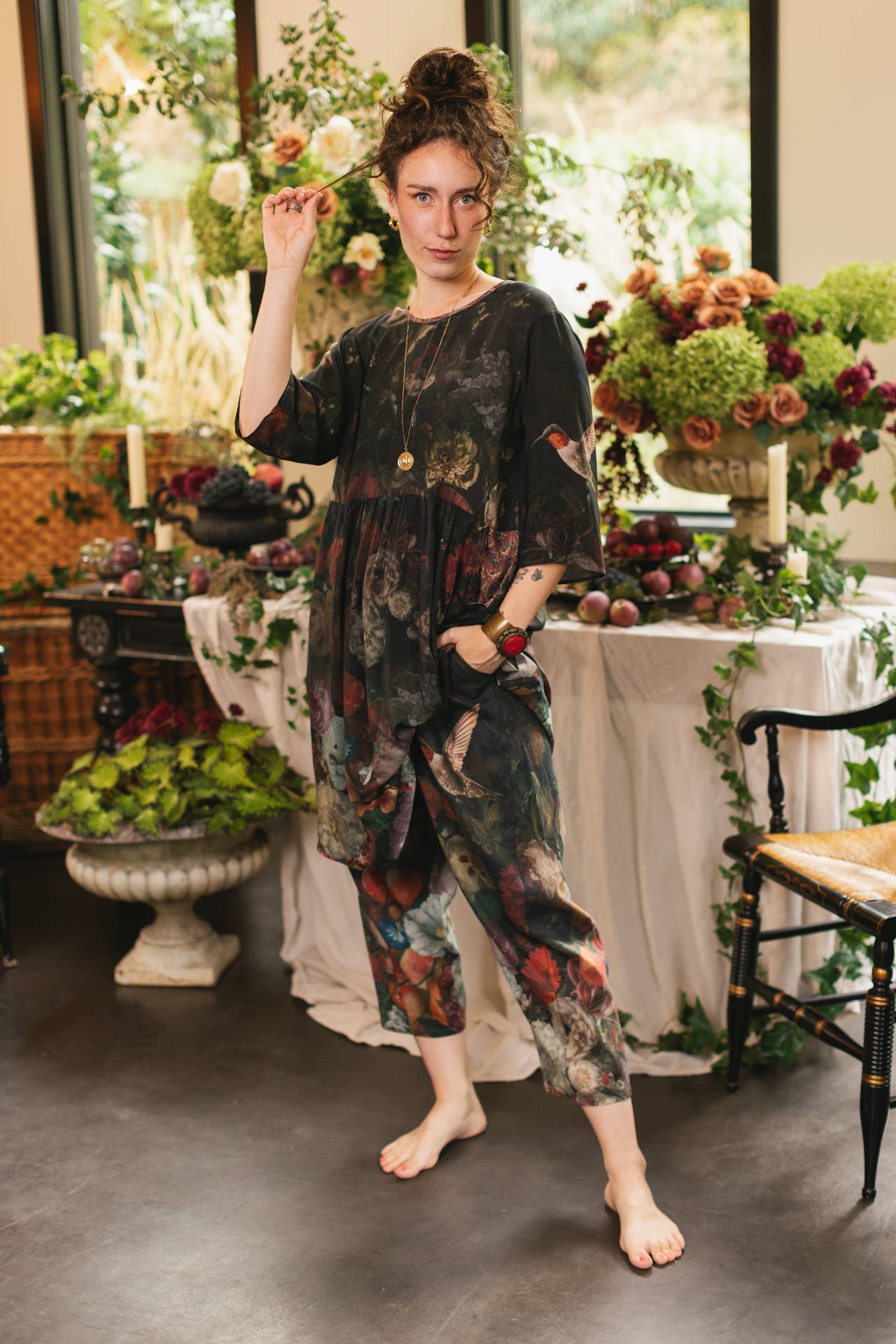 Flight of Fancy Artist Dress Tunic w/ Pockets & Hummingbirds - Suttles & Seawinds