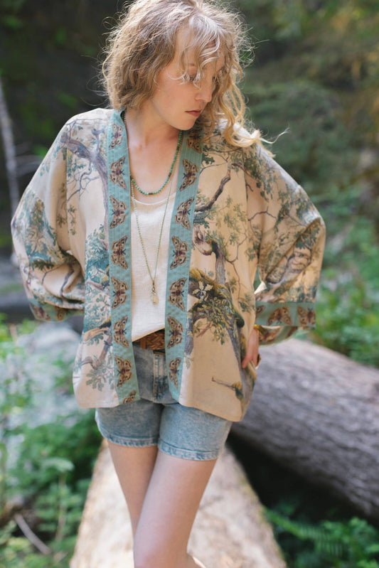 Earth & Sky Pixie Duster Cropped Kimono w/ Trees - Suttles & Seawinds
