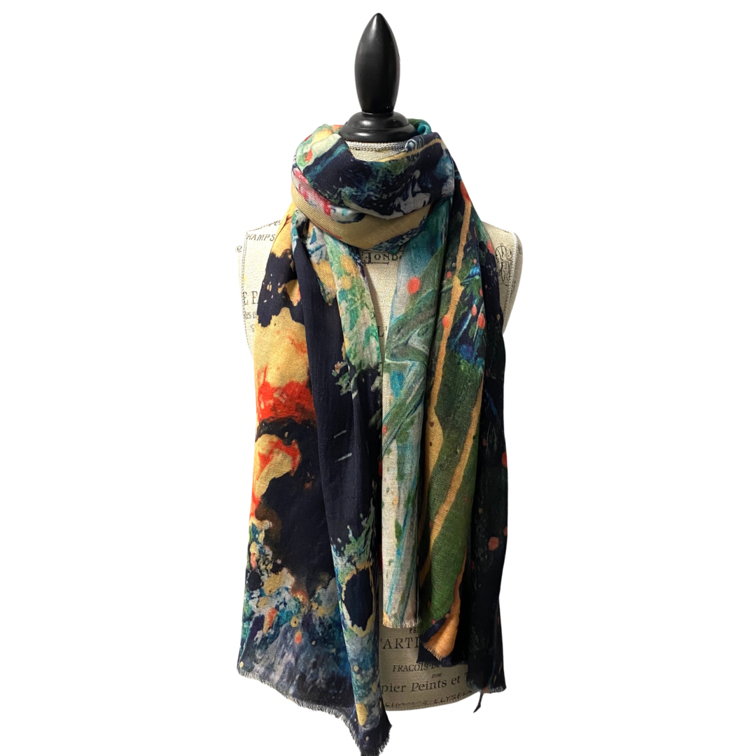 Vibrant Wool and Silk Art Scarf