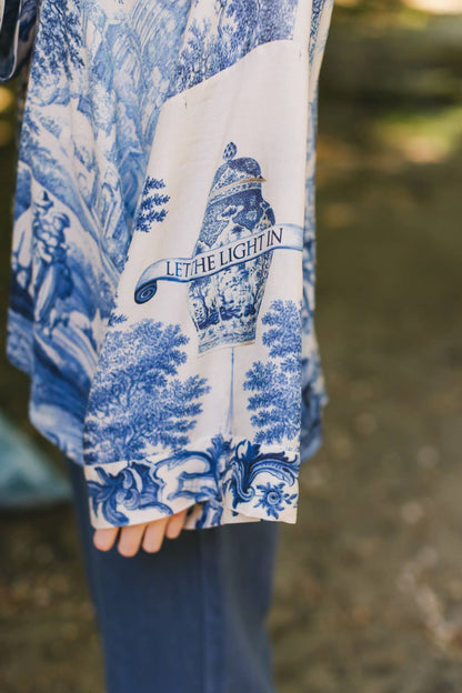 Let The Light In Pixie Duster Cropped Kimono w/ Delft Print - Suttles & Seawinds