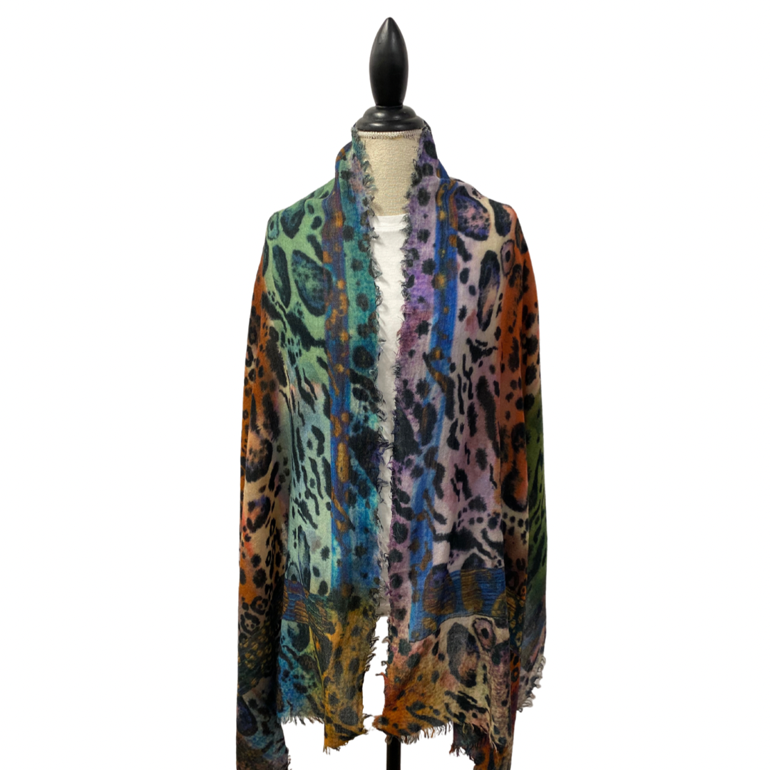 Luxury Wool Silk Leopard Print Scarf