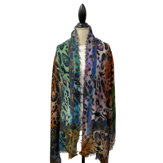 Luxury Wool Silk Leopard Print Scarf