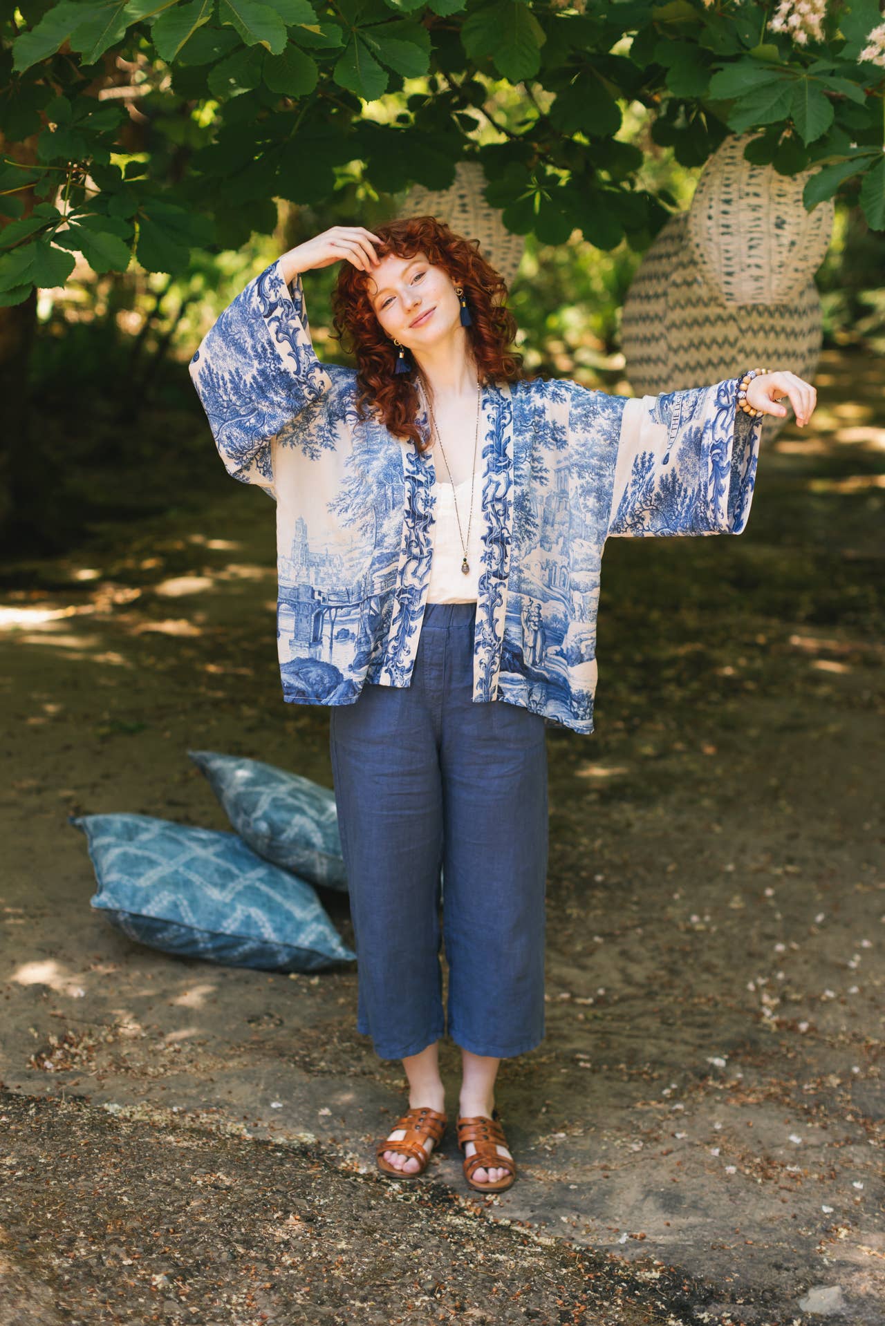 Let The Light In Pixie Duster Cropped Kimono w/ Delft Print