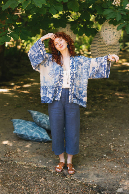 Let The Light In Pixie Duster Cropped Kimono w/ Delft Print - Suttles & Seawinds