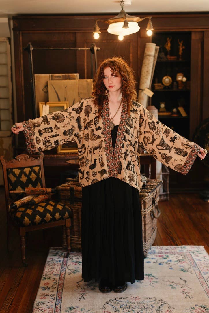 Curiosities Pixie Duster Crop Kimono w/ Whimsical Print