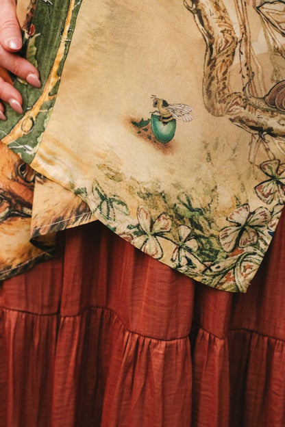 Woodland Wisdom Matinée Duster Kimono w/ Florals, Fox & Owl - Suttles & Seawinds